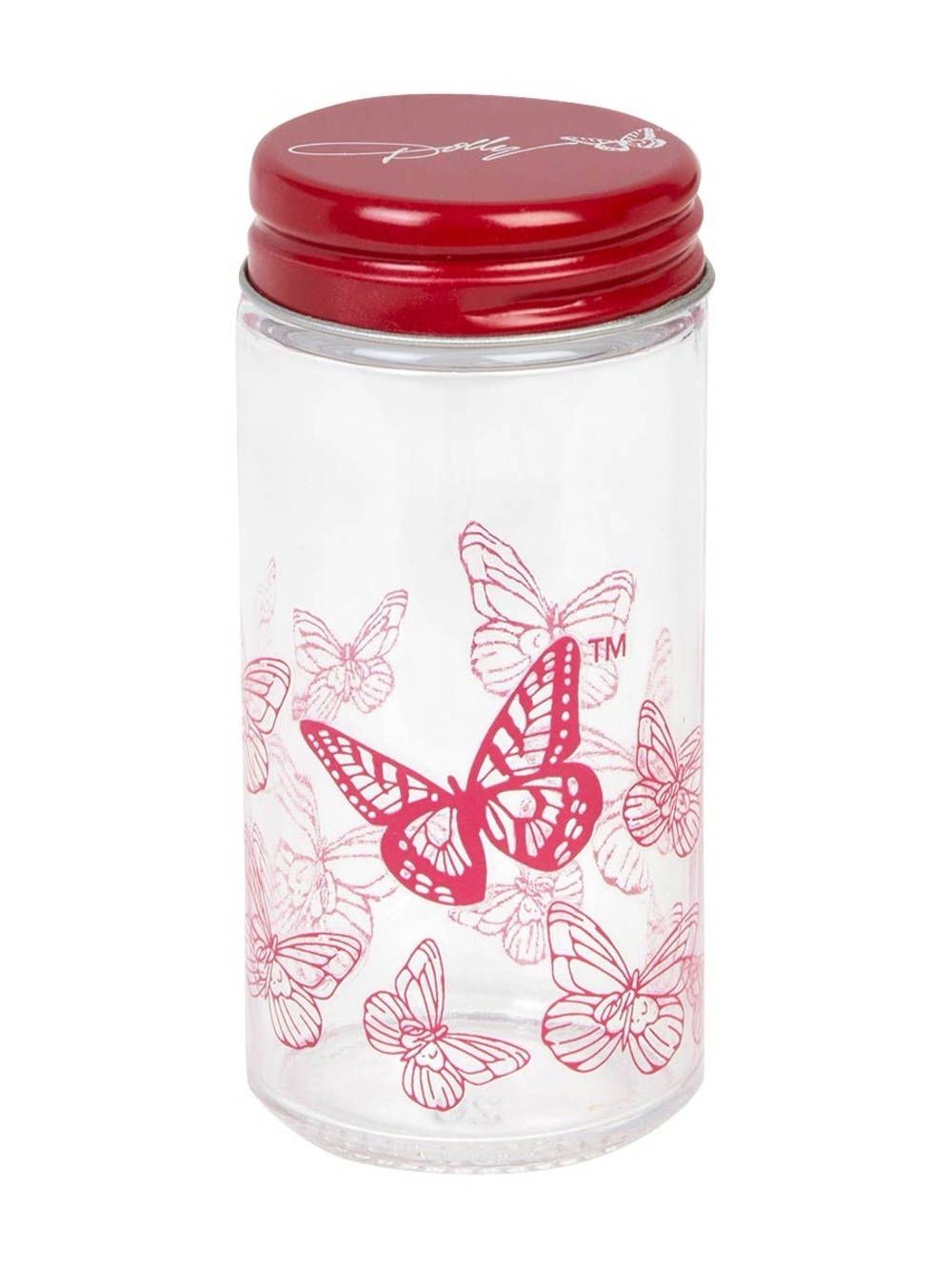 Red Butterfly Glass Spice Jar w/ Red Lid